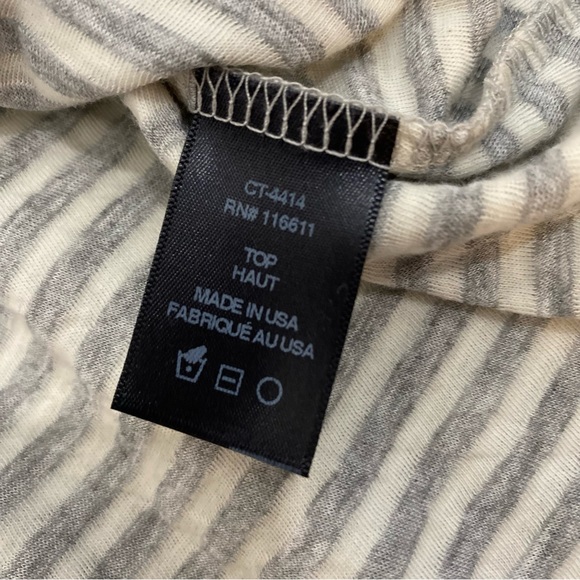 Anthropologie Amadi Grey & White Striped Twisted 3/4” Sleeves Top, Size Medium - Picture 8 of 11